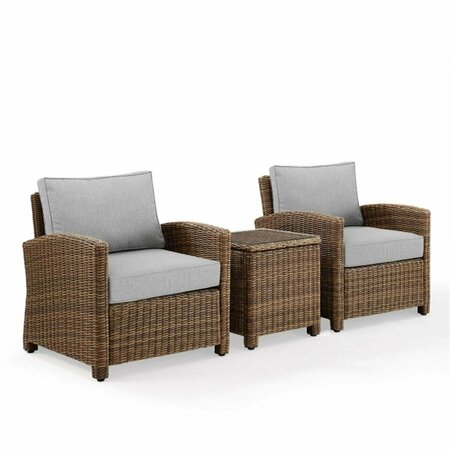CLAUSTRO Bradenton Wicker Armchair Set - Side Table & 2 Armchairs, Gray & Weathered Brown - 3 Piece CL3036233